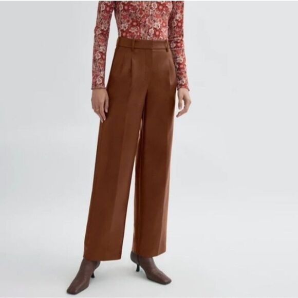 Aritzia Pants - Aritzia Wilfred Effortless Pant Faux Leather Pleated Trousers Chestnut Brown 6